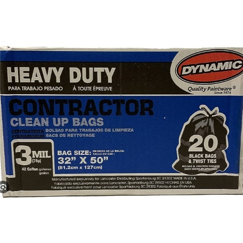 Dynamic - 42 Gal 3mil Black Heavy Duty Contractor Trash Bag 20Ct