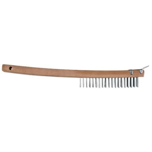 Dynamic 00401 14" 3 x 19 Row Wood Handle Tempered Steel Wire Brush w/ Scraper