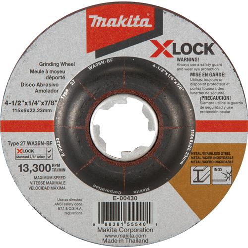 X‑LOCK 4‑1/2" x 1/4" x 7/8" Type 27 General Purpose 36 Grit Abrasive Grinding Wheel for Metal & Stainless Steel Grinding