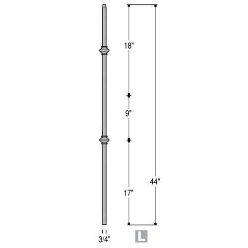 2857 MEGA Double Knuckle Iron Baluster 1/2" 44" (Satin)