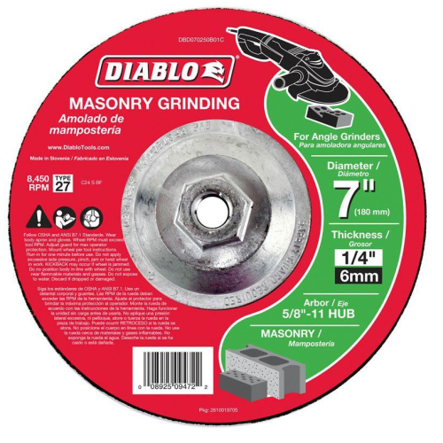 Diablo Masonry Grinding Disc 7 in x 1/4 in x 5/8-11 Arbor