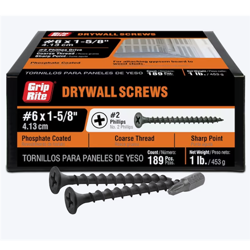 Grip-Rite Drywall Screws #6 x 1-5/8 in Coarse Thread Bugle (189 Pack)