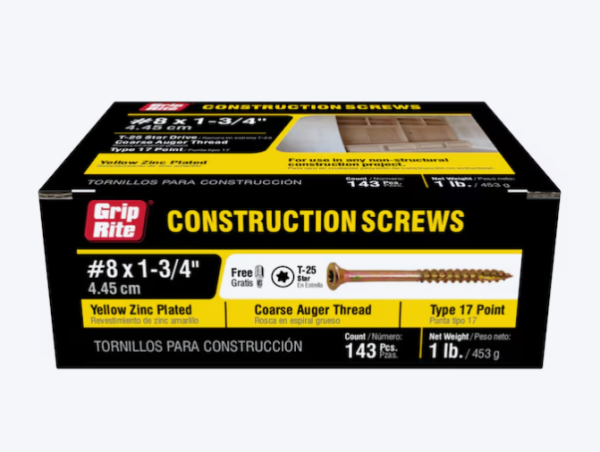 Grip-Rite Construction Screws #8 x 1-3/4 in Yellow Zinc (143 ct)