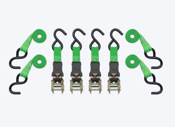 Ratchet Tie Down Strap 1 in x 10 ft 1500 lb (4 Pack)