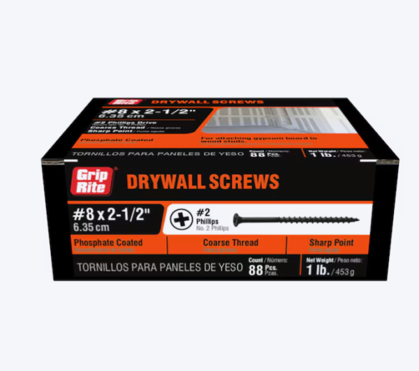 Grip-Rite Drywall Screws #8 x 2-1/2 in Coarse Thread Bugle (88 Pack)