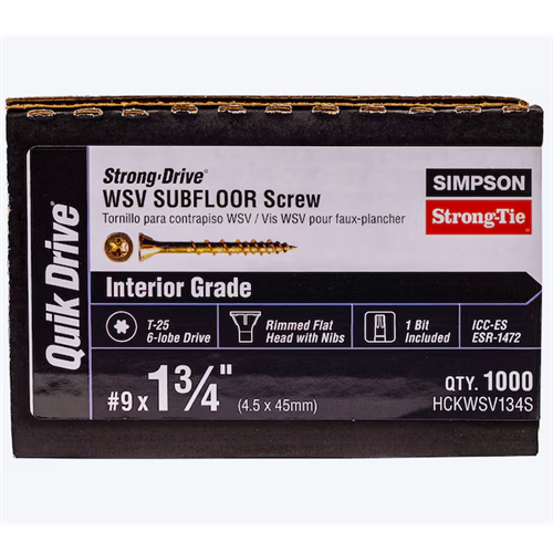 Quik Drive Strong-Drive WSV Subfloor Screws #9 x 1-3/4 in Yellow Zinc (1,000 ct)