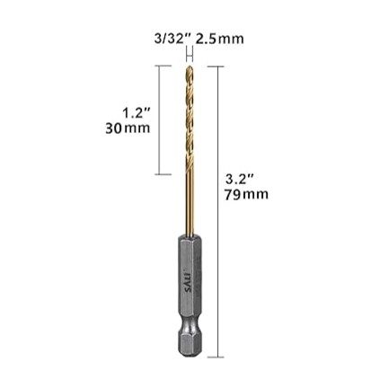 Hex Shank Drill Bit 3/32 in Silver & Gold