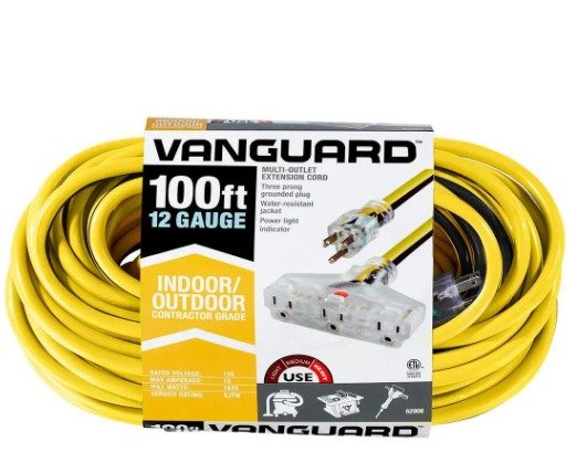 Vanguard Extension Cord 100 ft 12/3 Multiple Outlet
