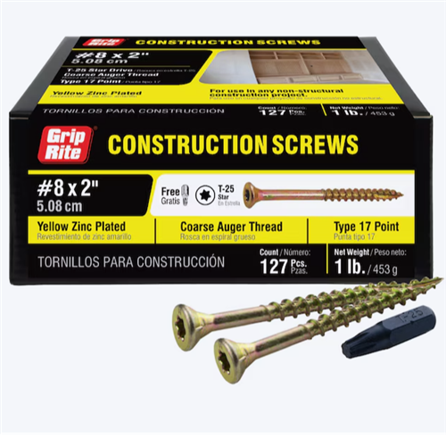 Grip-Rite Construction Screws #8 x 2 in Yellow Zinc (127 Pack)