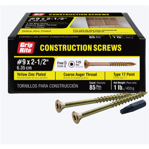 Grip-Rite Interior Trim Screws #9 x 2-1/2 in Yellow Zinc (85 Pack)