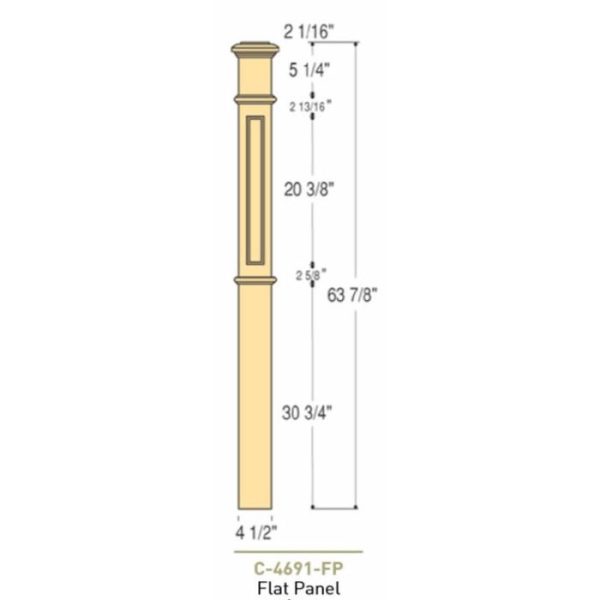 Red Oak Flat Panel Landing Box Newel Post 4-1/2