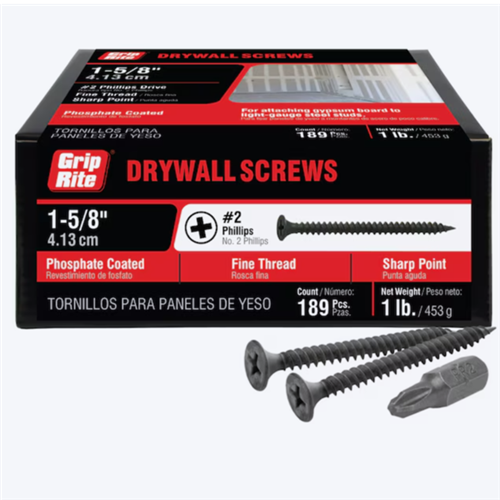 Grip-Rite Drywall Screws #6 x 1-5/8 in Fine Thread Bugle (189 Pack)