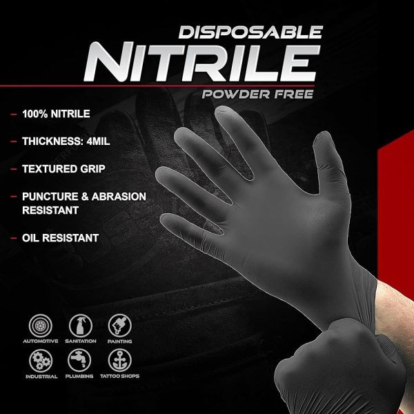 Boss Mil Nitrile Disposable Gloves Black Large (100 Pack)
