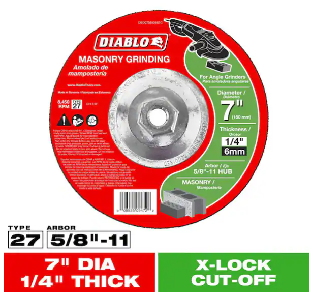 Diablo Masonry Grinding Disc 7 in x 1/4 in x 5/8-11 Arbor