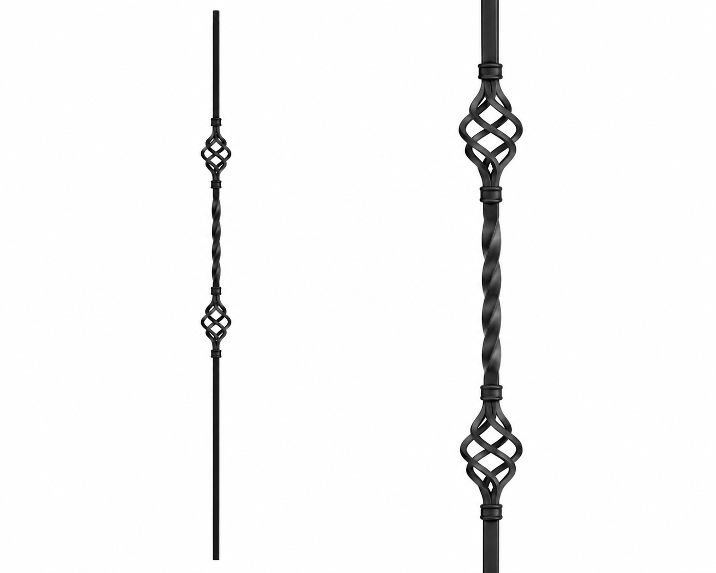Double Basket Iron Baluster Satin Black 1/2