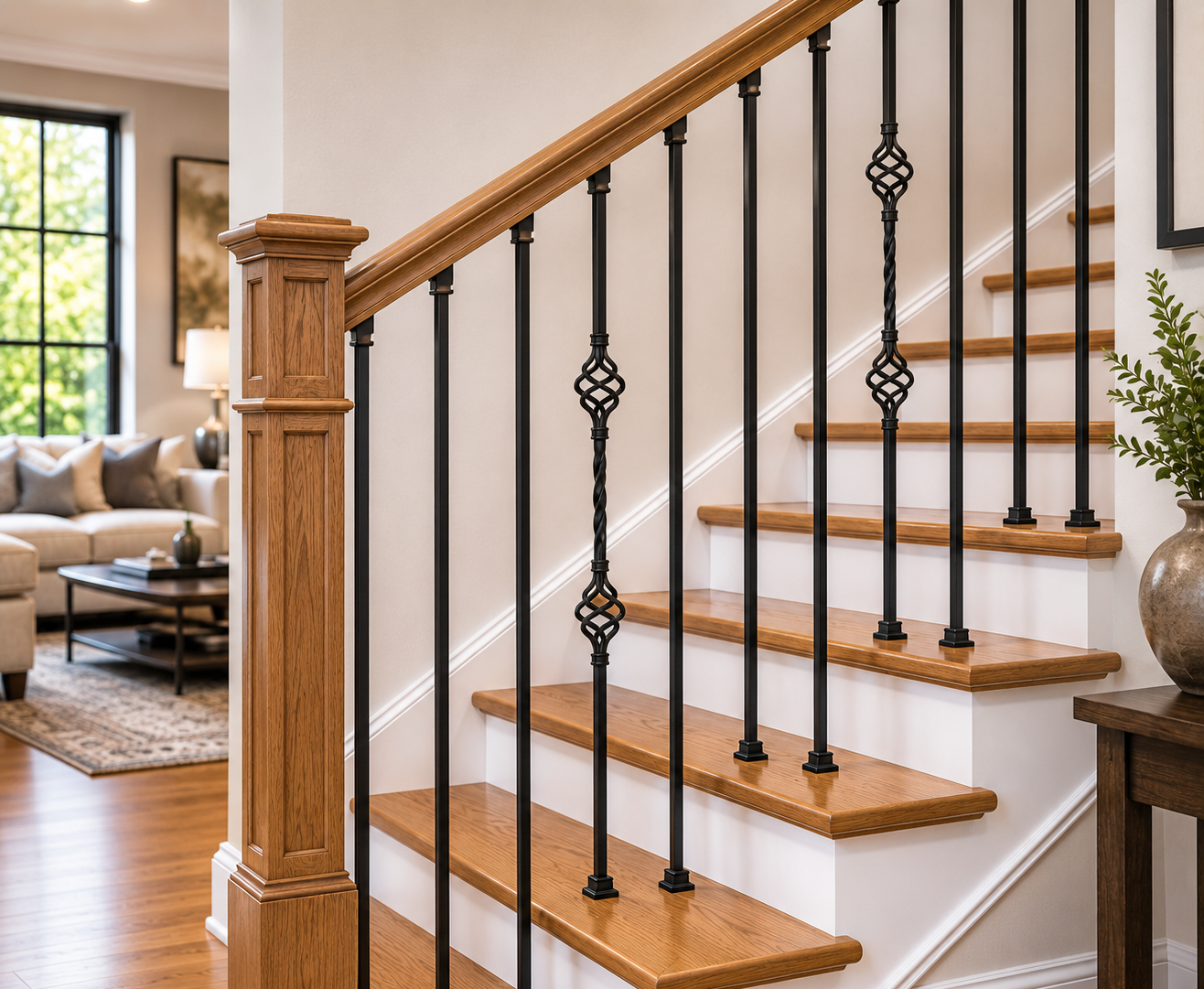 Double Basket Iron Baluster Satin Black 1/2