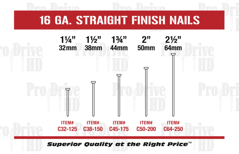 ProDriveHD Finish Nails 16 GA Straight (No Angle)