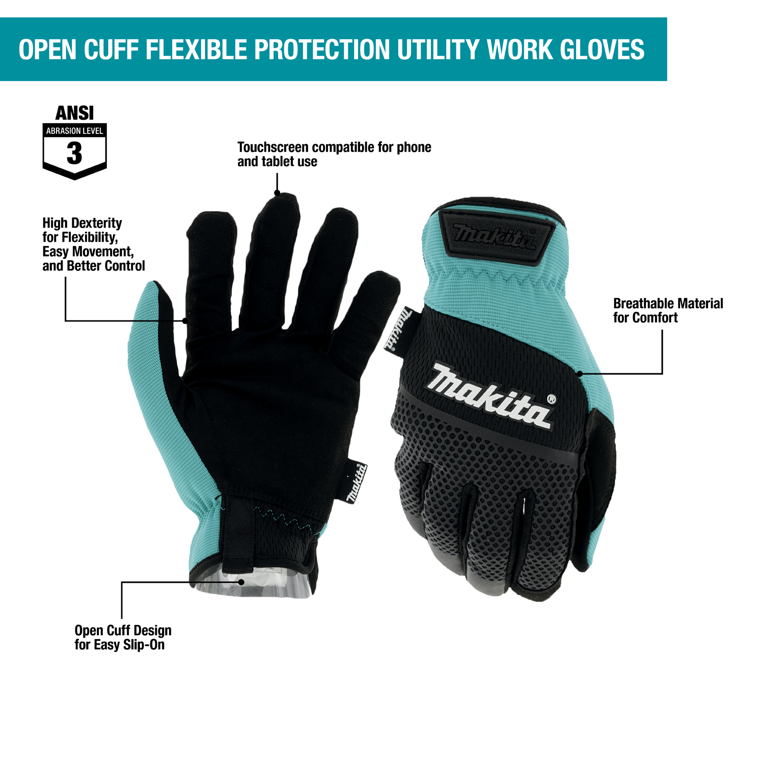 Open Cuff Flexible Protection Utility Work Gloves