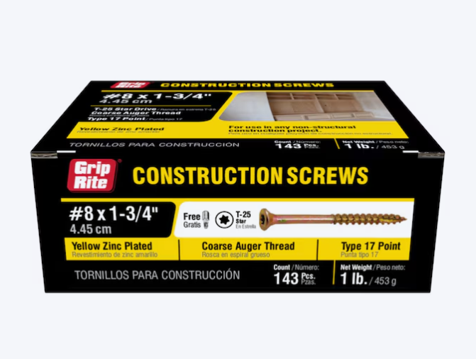 Grip-Rite Construction Screws #8 x 1-3/4 in Yellow Zinc (143 ct)