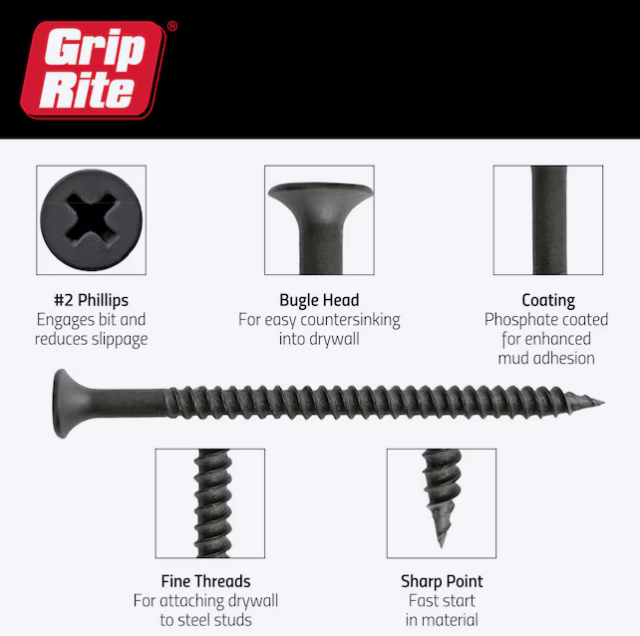 Grip-Rite Drywall Screws #6 x 1-5/8 in Fine Thread Bugle (189 Pack)