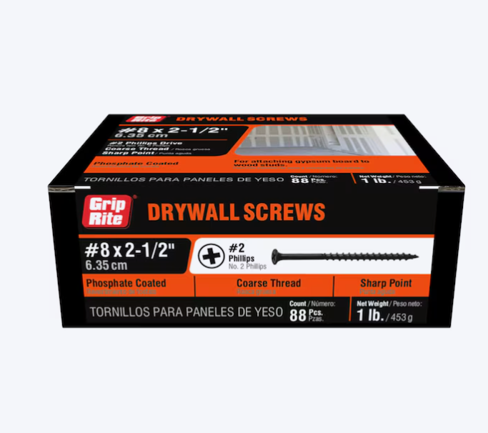 Grip-Rite Drywall Screws #8 x 2-1/2 in Coarse Thread Bugle (88 Pack)