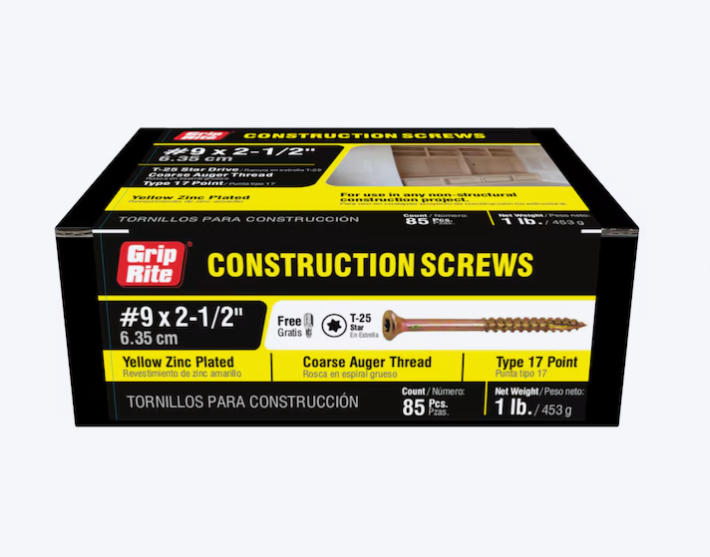 Grip-Rite Interior Trim Screws #9 x 2-1/2 in Yellow Zinc (85 Pack)
