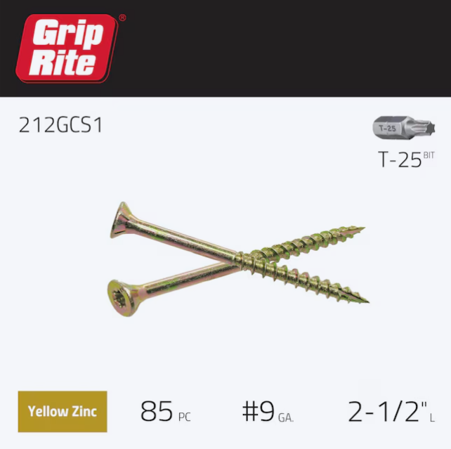 Grip-Rite Interior Trim Screws #9 x 2-1/2 in Yellow Zinc (85 Pack)
