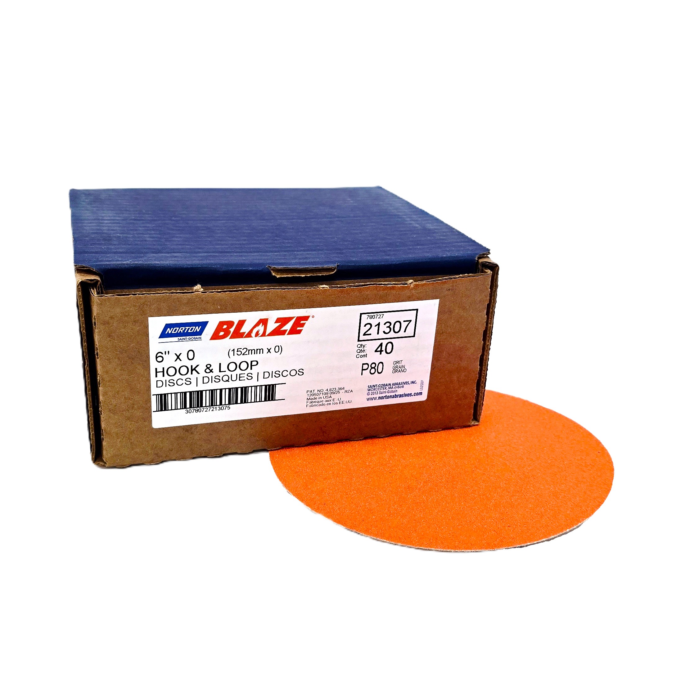 Norton Blaze Hook & Loop Sanding Disc 6 in 80 Grit (40/Box)