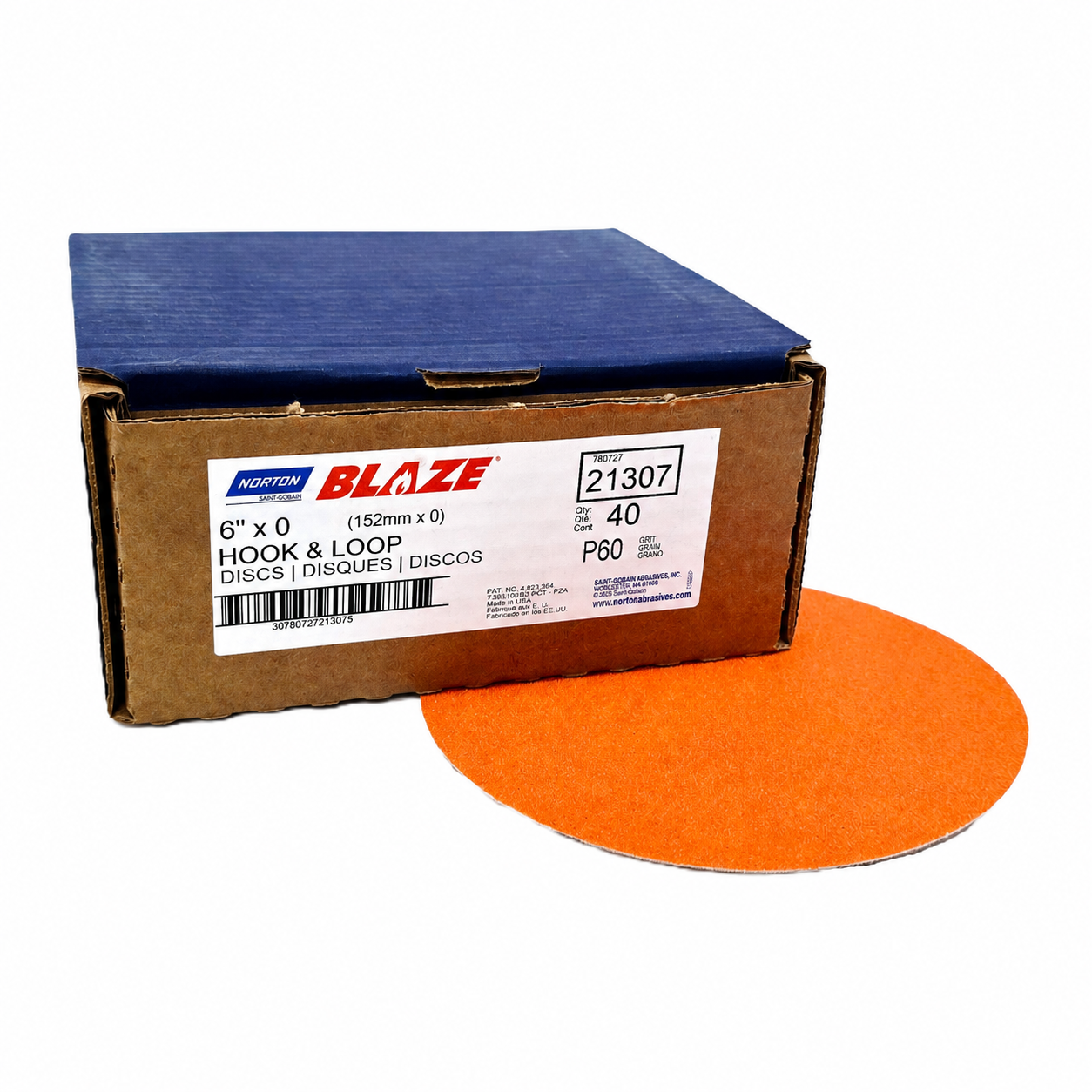 Norton Blaze Hook & Loop Sanding Disc 6 in 60 Grit (40/Box)