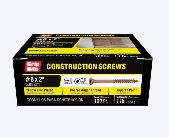 Grip-Rite Construction Screws #8 x 2 in Yellow Zinc (127 Pack)