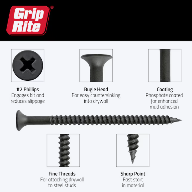 Grip-Rite Drywall Screws #6 x 2 in Fine Thread Bugle (145 Pack)