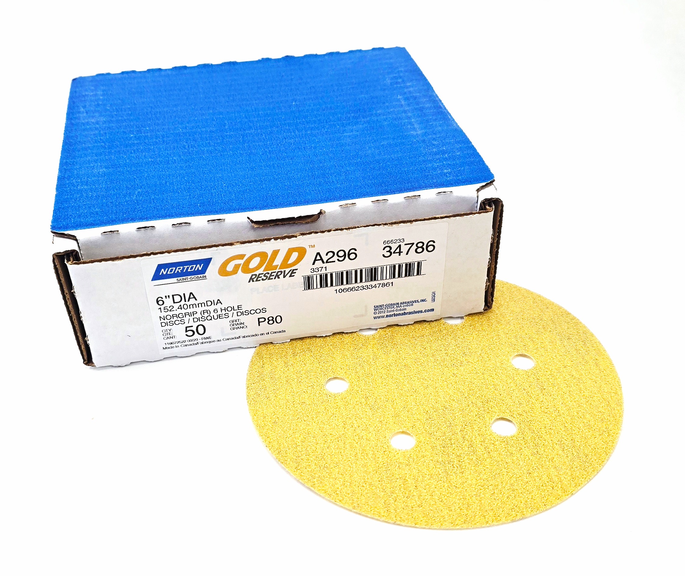 Norton Gold Reserve Sanding Disc 6 in 80 Grit (50/Box)