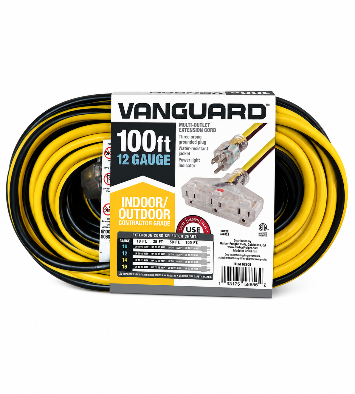 Vanguard Extension Cord 100 ft 12/3 Multiple Outlet