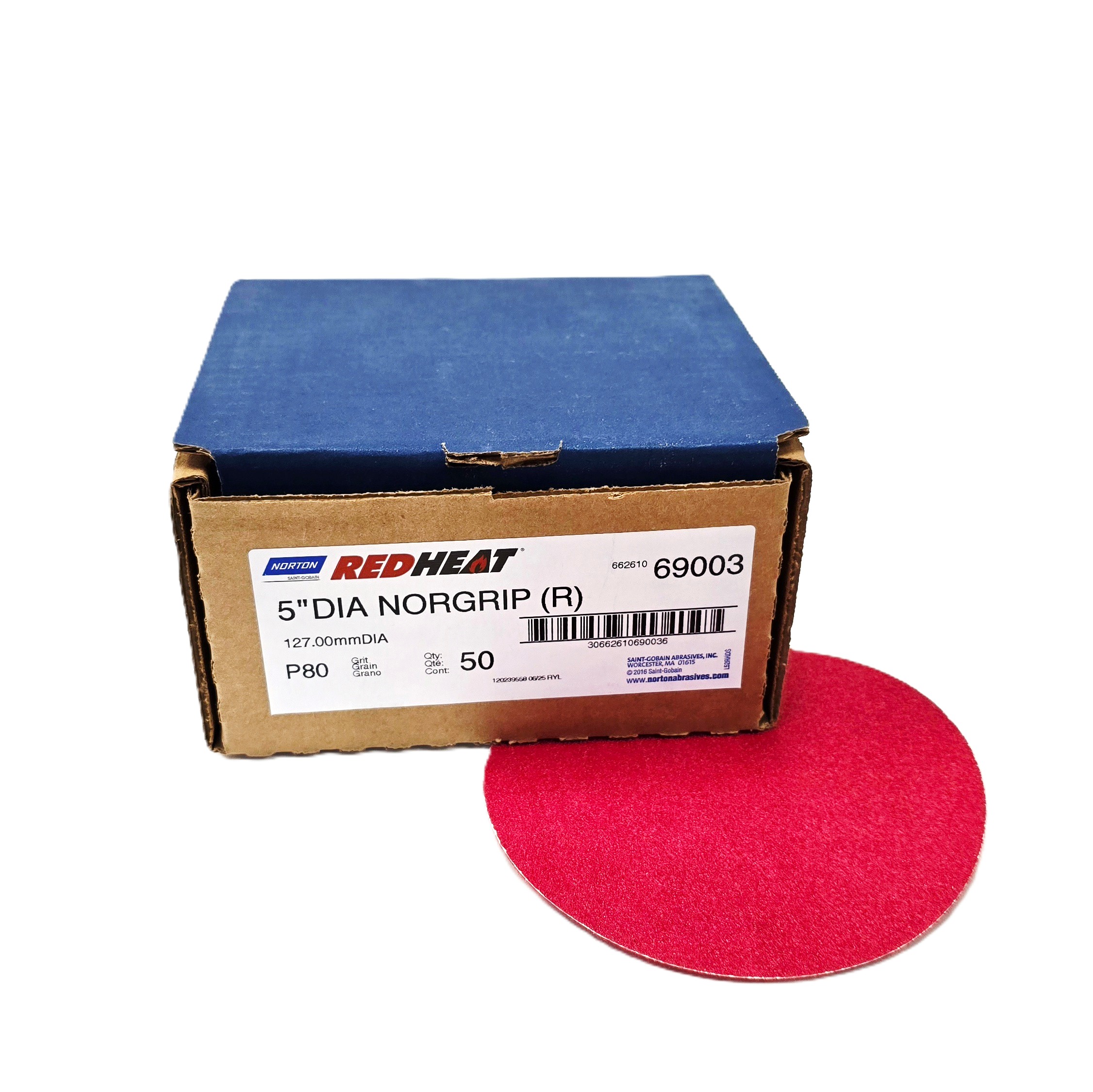 Norton Red Heat Sanding Disc 5 in 80 Grit (50/Box)