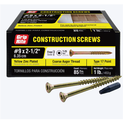 9 x 2-1/2in Yellow Zinc Scr