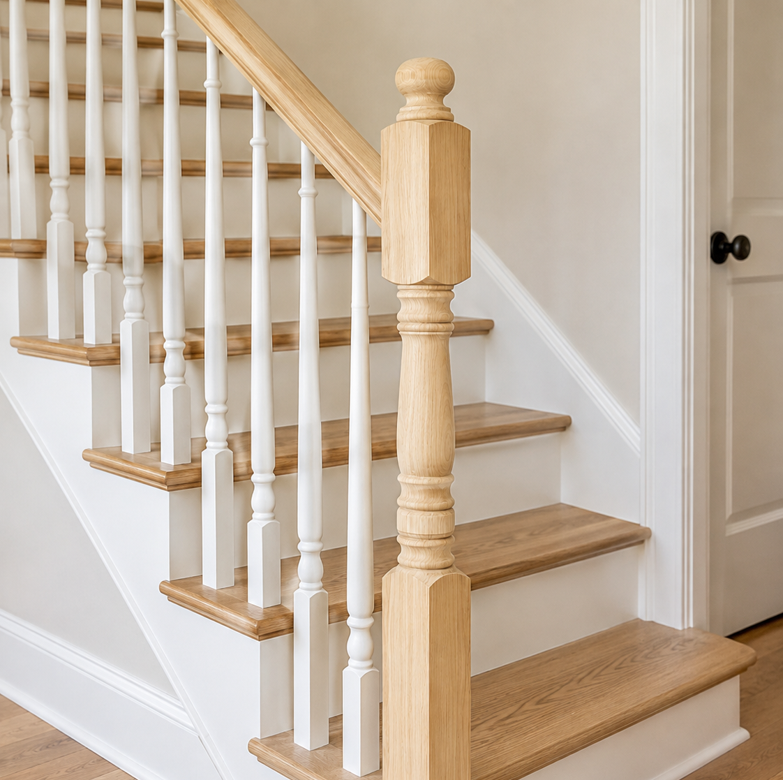 C-4001 Hampton Starting Newel – Red Oak – 9-1/2 in Top Block