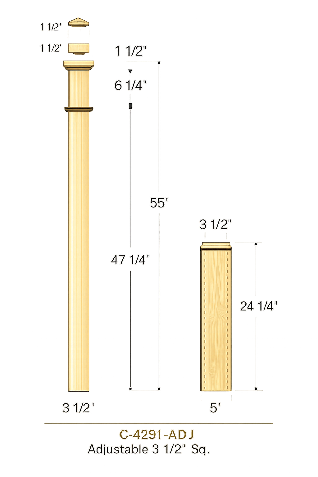 Stair Parts C-4291 Adjustable Box Newel White Oak 5