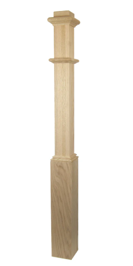 Red Oak Plain Box Newel Post with Fixed Sleeve – C-4292