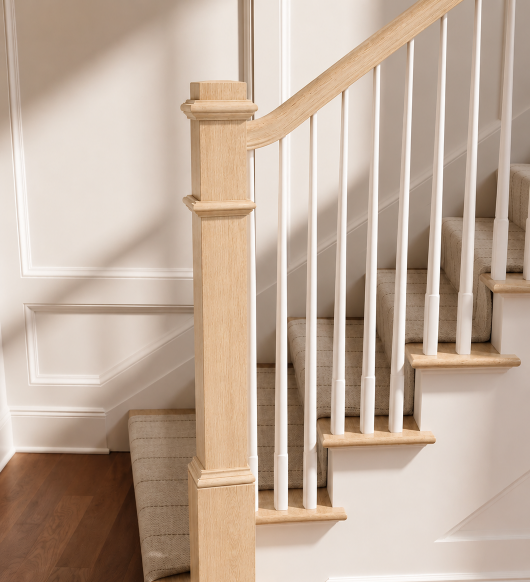 Red Oak Plain Box Newel Post with Fixed Sleeve – C-4292