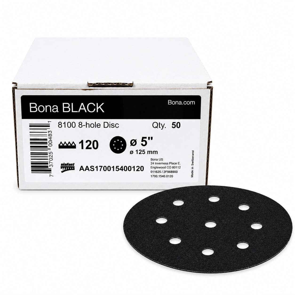 Bona Black Sanding Disc 5 in 120 Grit 8-Hole (50 Box)