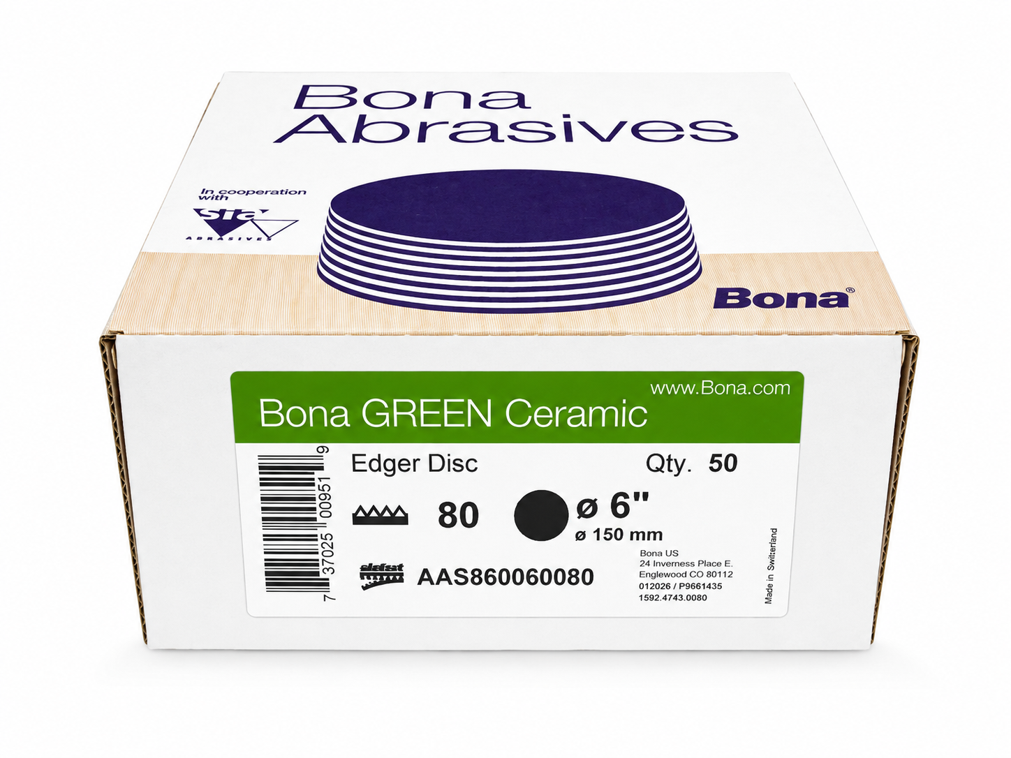 Bona Green Ceramic Sanding Disc 6 in 80 Grit