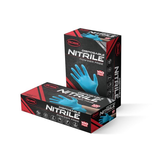 Boss Mil Nitrile Disposable Gloves Blue XL (100 Pack)