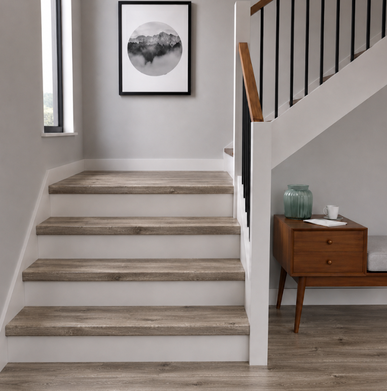 SPC Stair Tread Square with Return - Rustic Beige